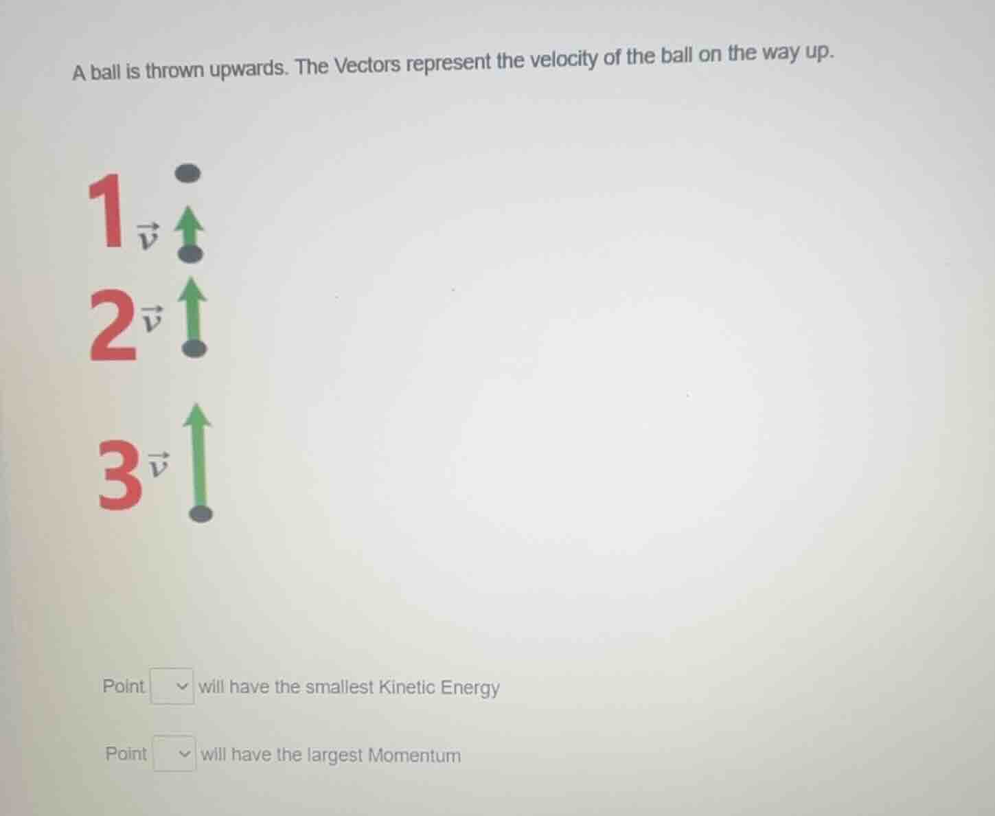a ball is thrown upwards. the vectors represent the velocity of the bal…