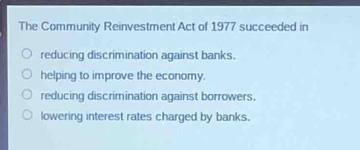 the community reinvestment act of 1977 succeeded in reducing discrimina…