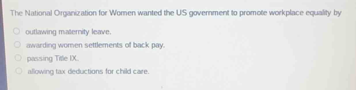 the national organization for women wanted the us government to promote…