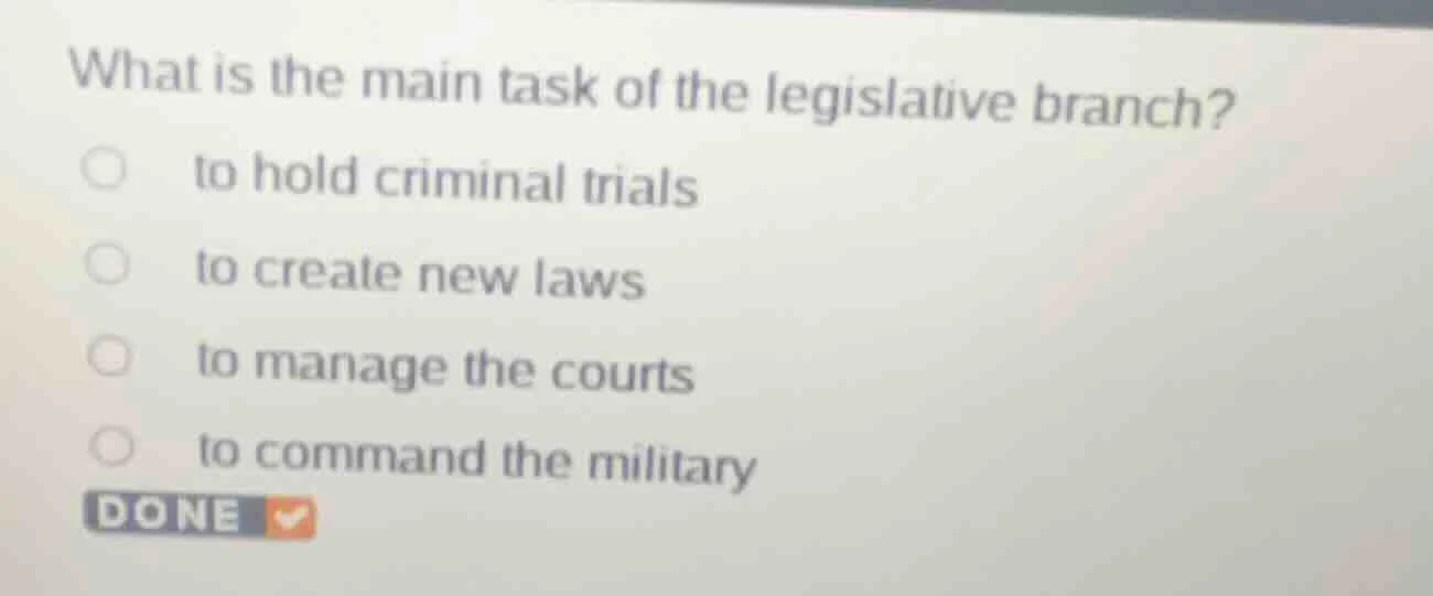 what is the main task of the legislative branch? to hold criminal trial…
