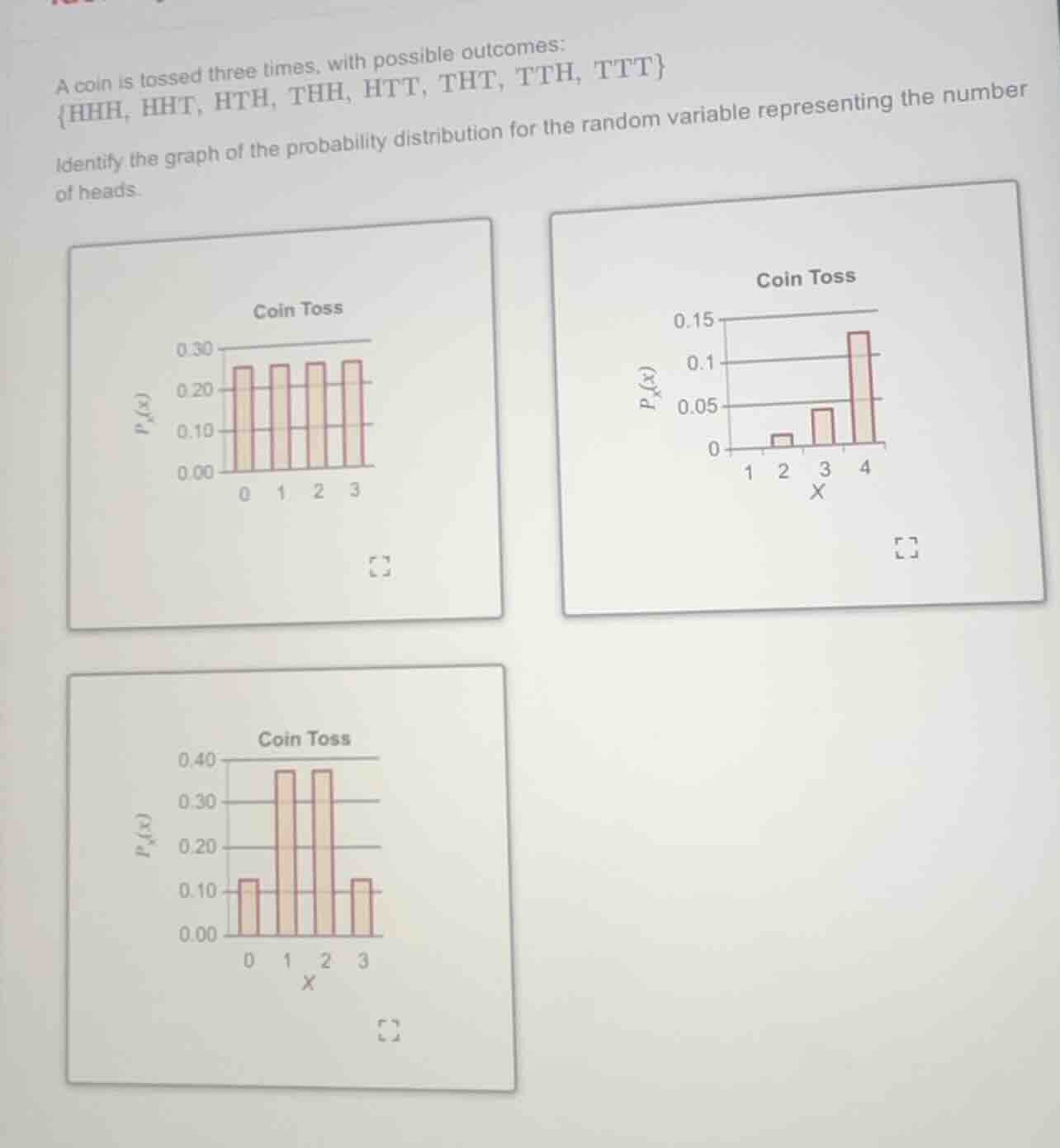 a coin is tossed three times, with possible outcomes: {hhh, hht, hth, t…