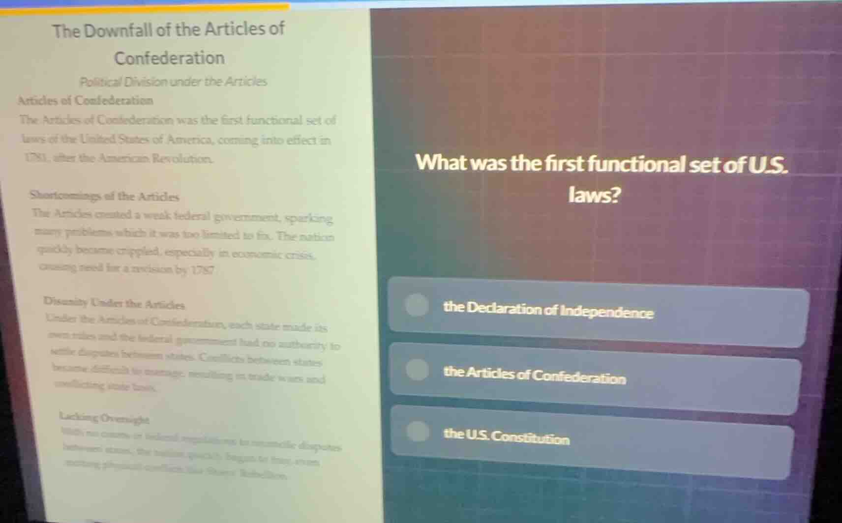 the downfall of the articles of confederation political division under …