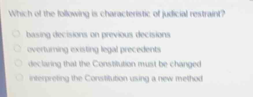 which of the following is characteristic of judicial restraint? basing …