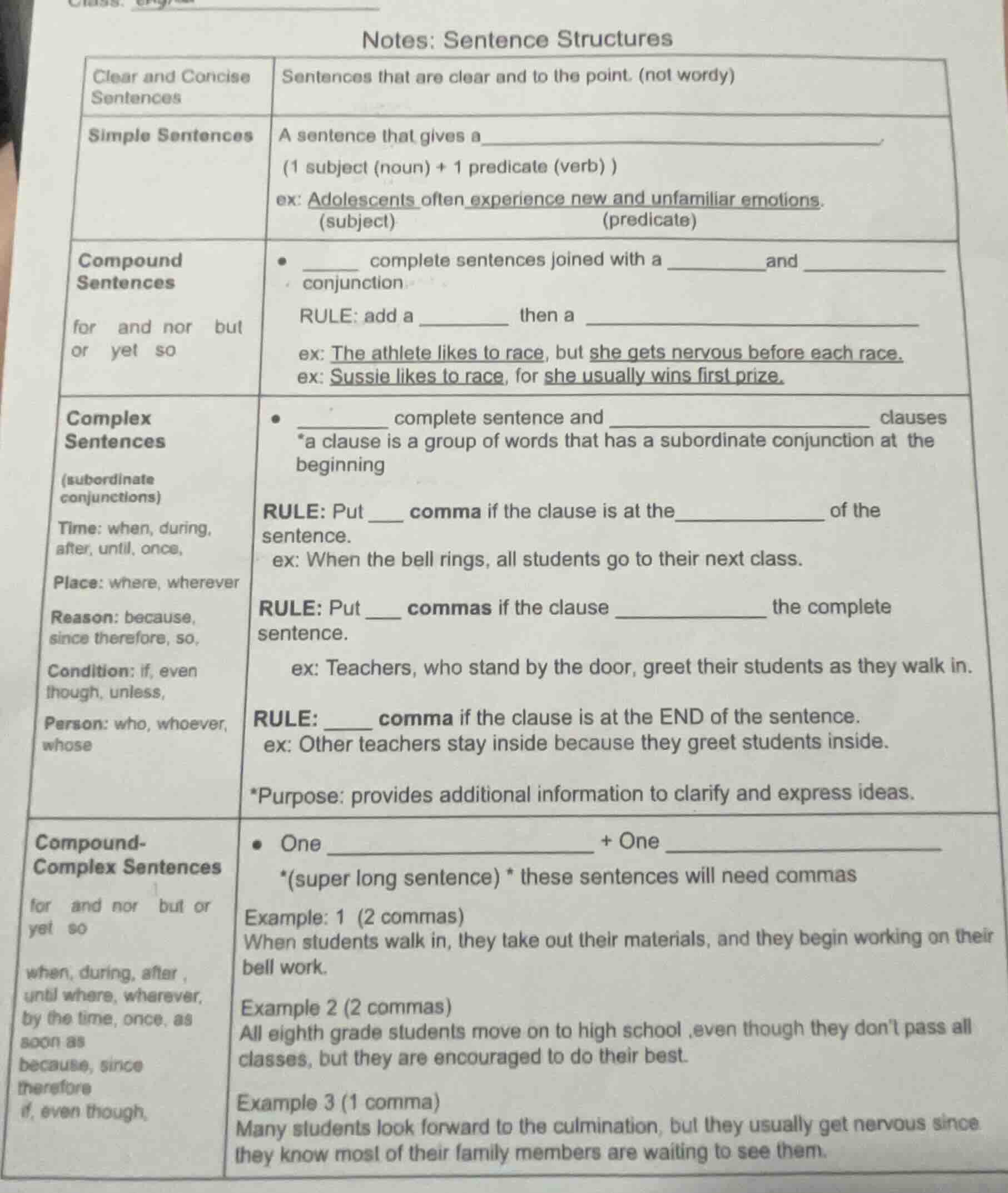 notes: sentence structures clear and concise sentences: sentences that …
