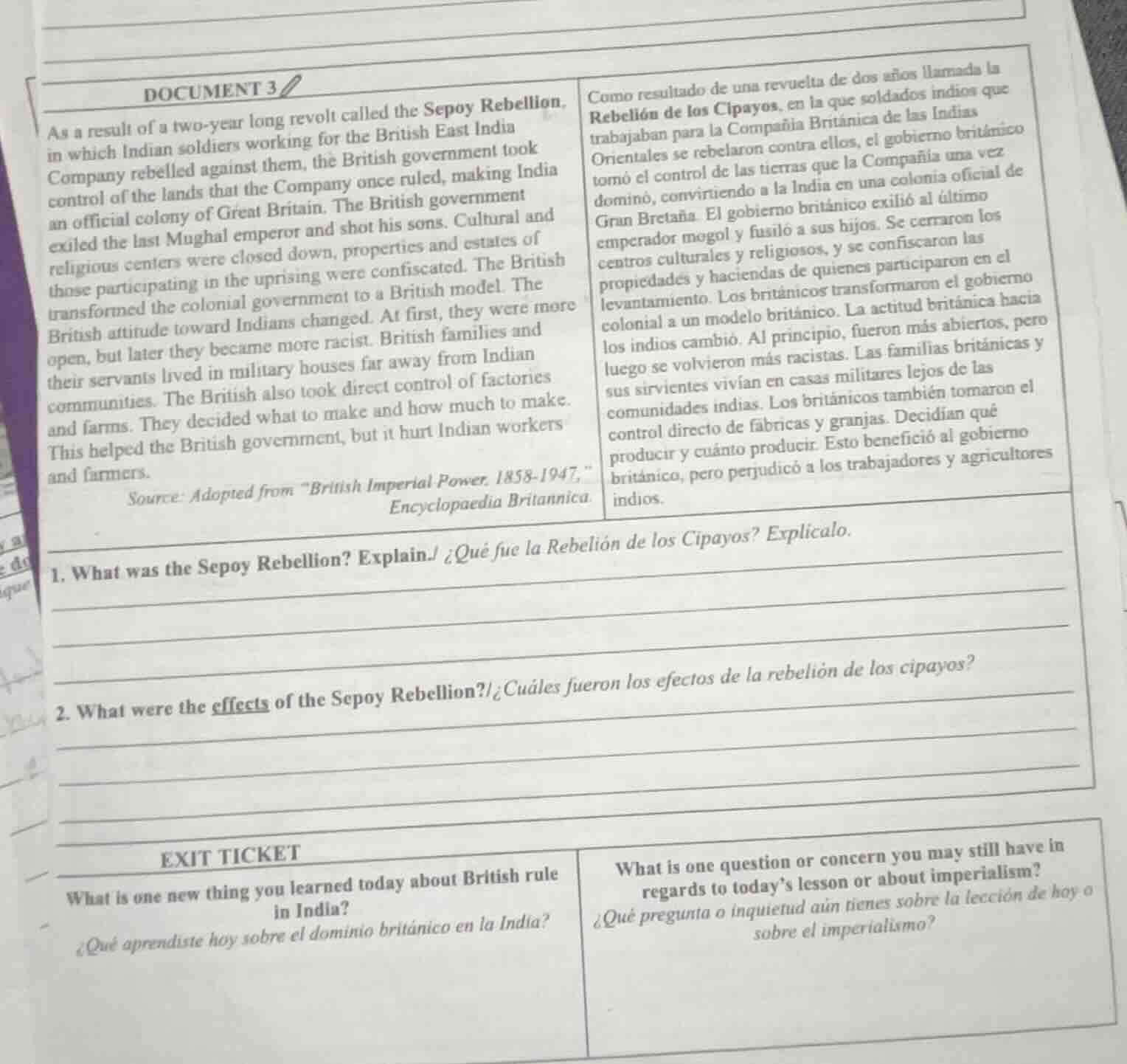 document 3 as a result of a two-year long revolt called the sepoy rebel…