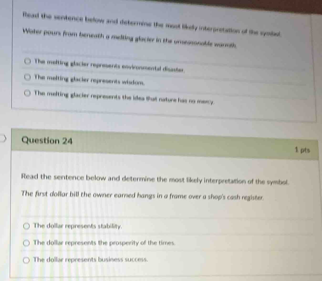 read the sentence below and determine the most likely interpretation of…