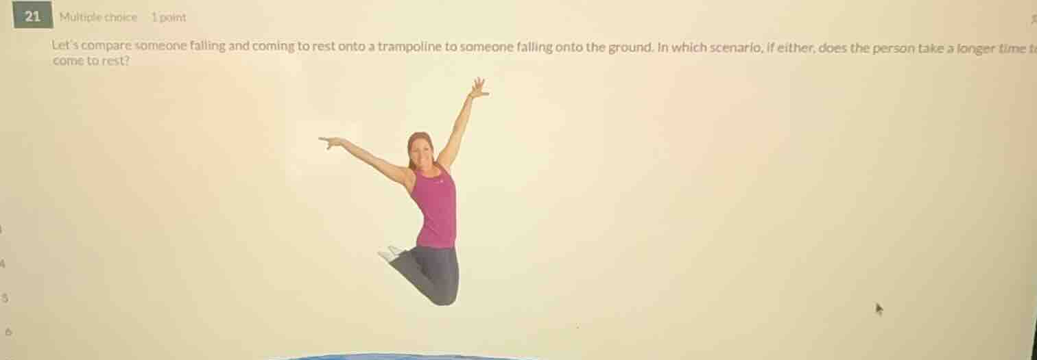 lets compare someone falling and coming to rest onto a trampoline to so…