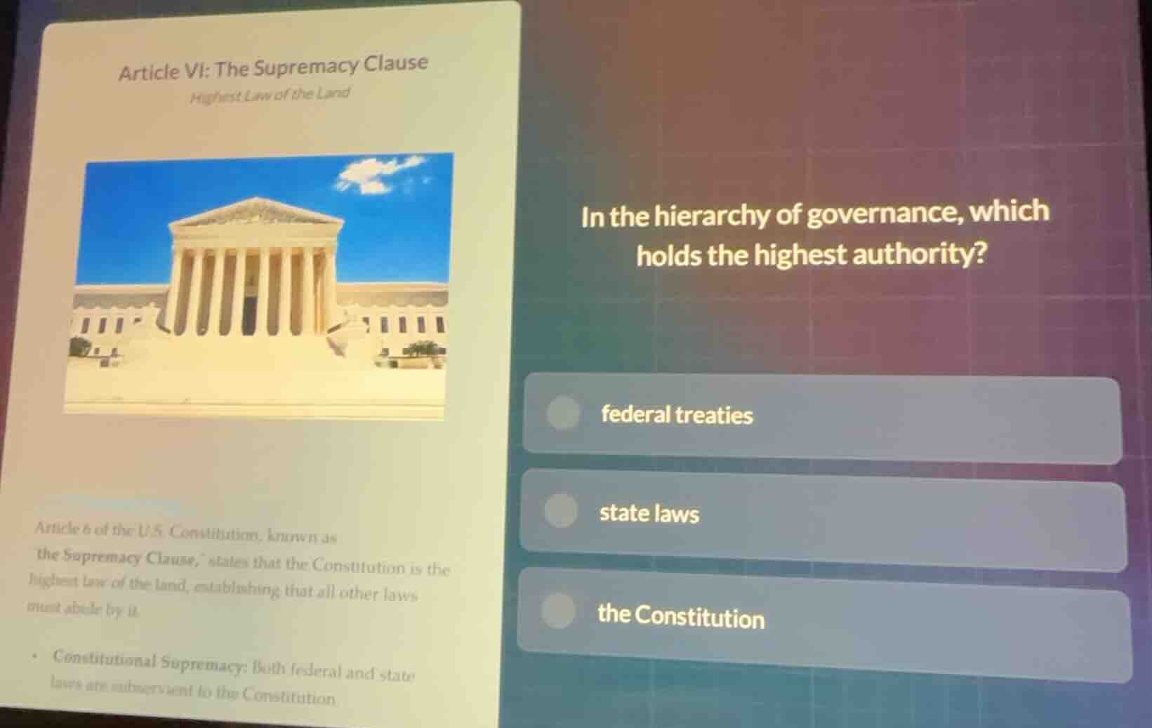 article vi: the supremacy clause highest law of the land article 6 of t…