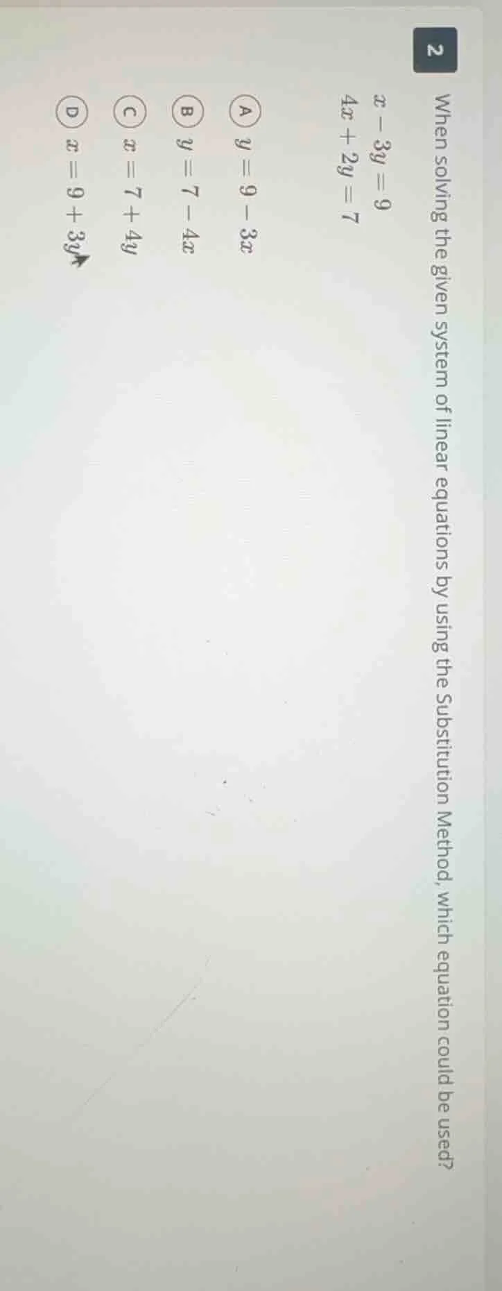 2 when solving the given system of linear equations by using the substi…