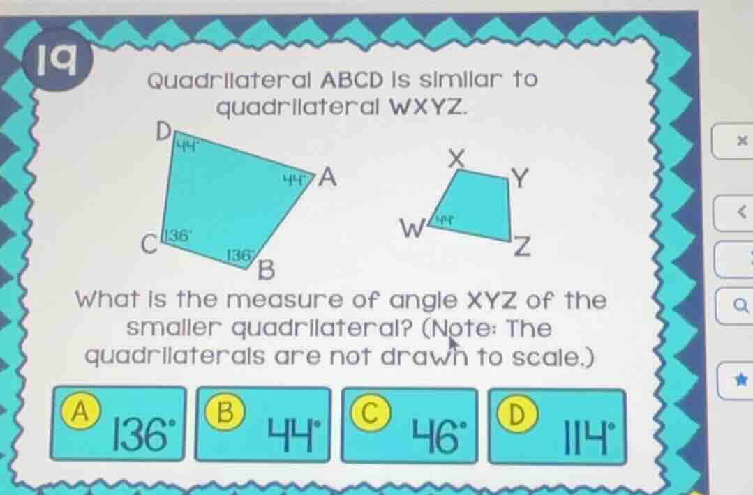 19 quadrilateral abcd is similar to quadrilateral wxyz. what is the mea…