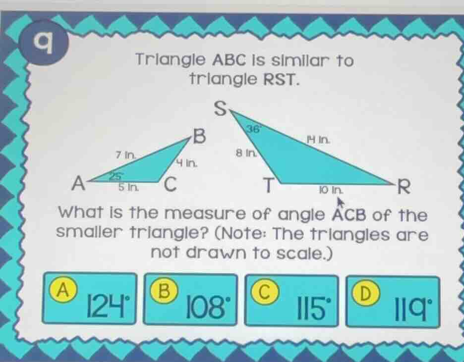 triangle abc is similar to triangle rst. what is the measure of angle a…