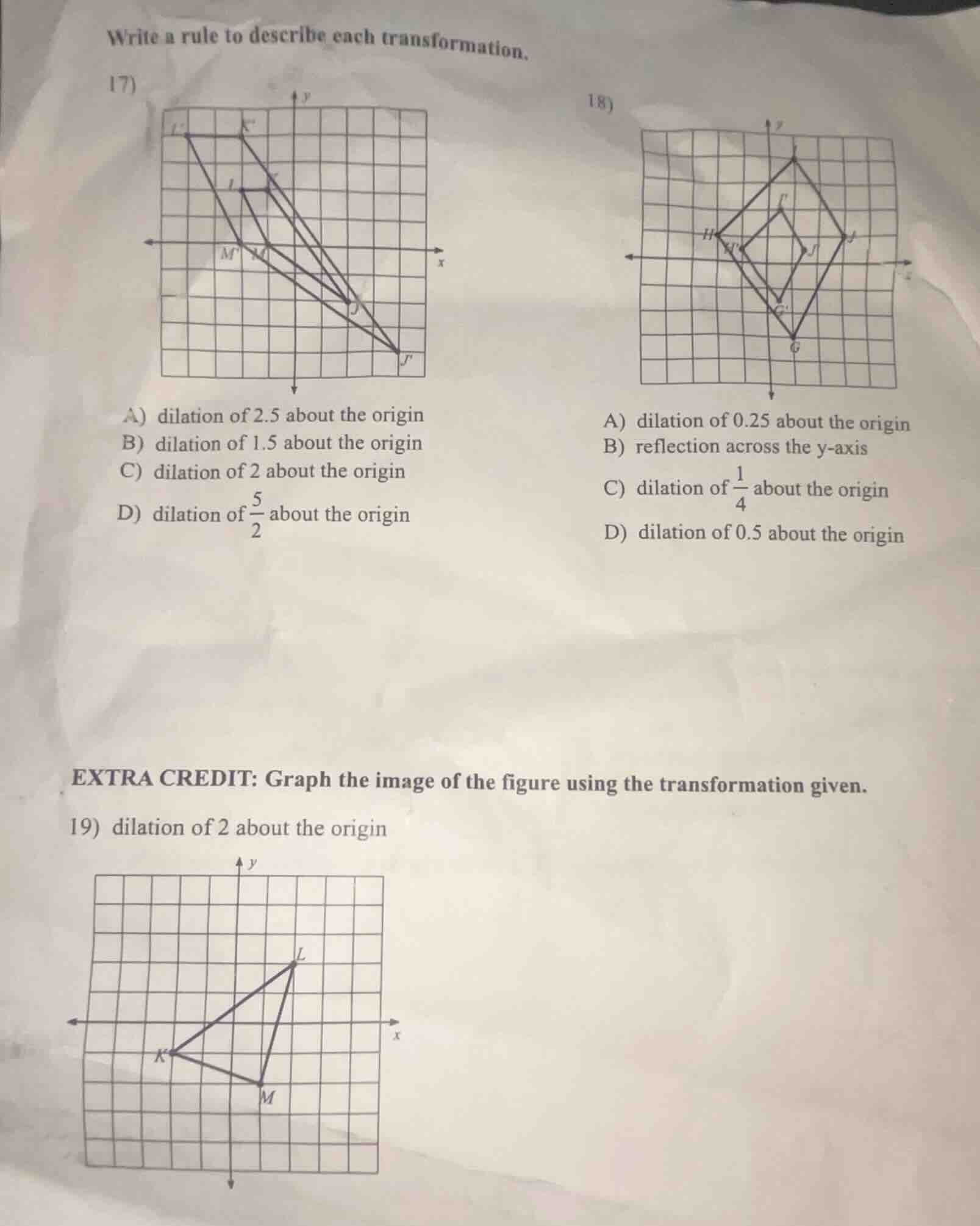 write a rule to describe each transformation. 17) image of a coordinate…
