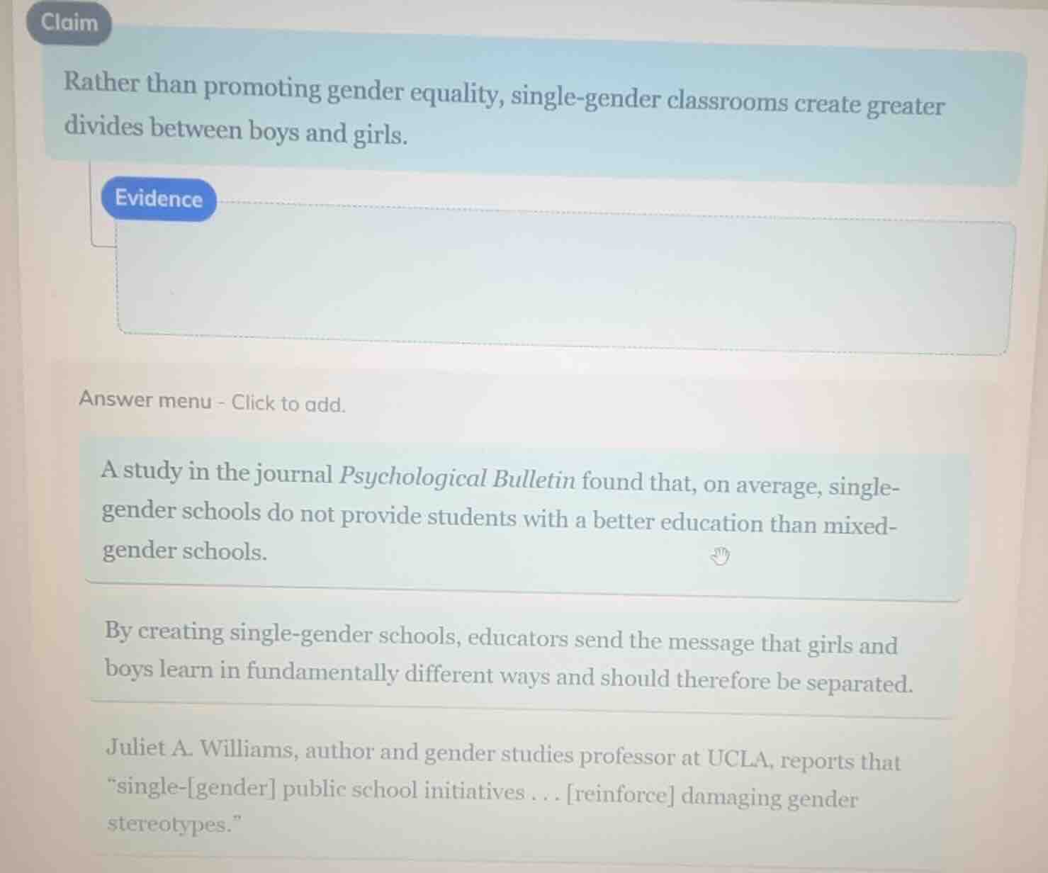 claim rather than promoting gender equality, single - gender classrooms…