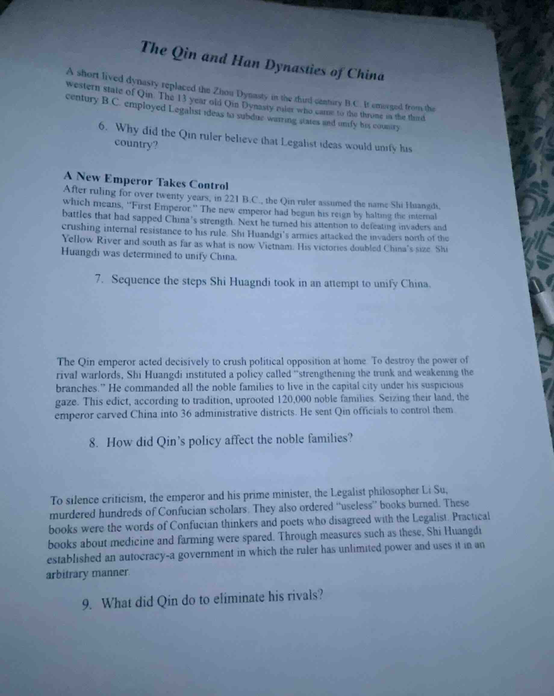 the qin and han dynasties of china a short lived dynasty replaced the z…