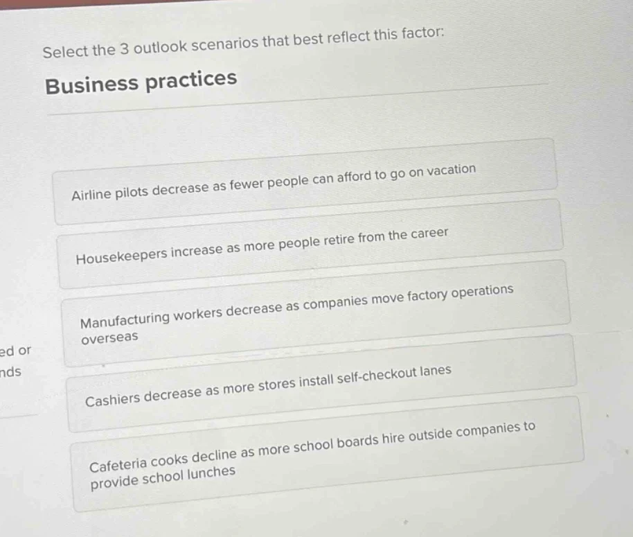 select the 3 outlook scenarios that best reflect this factor: business …