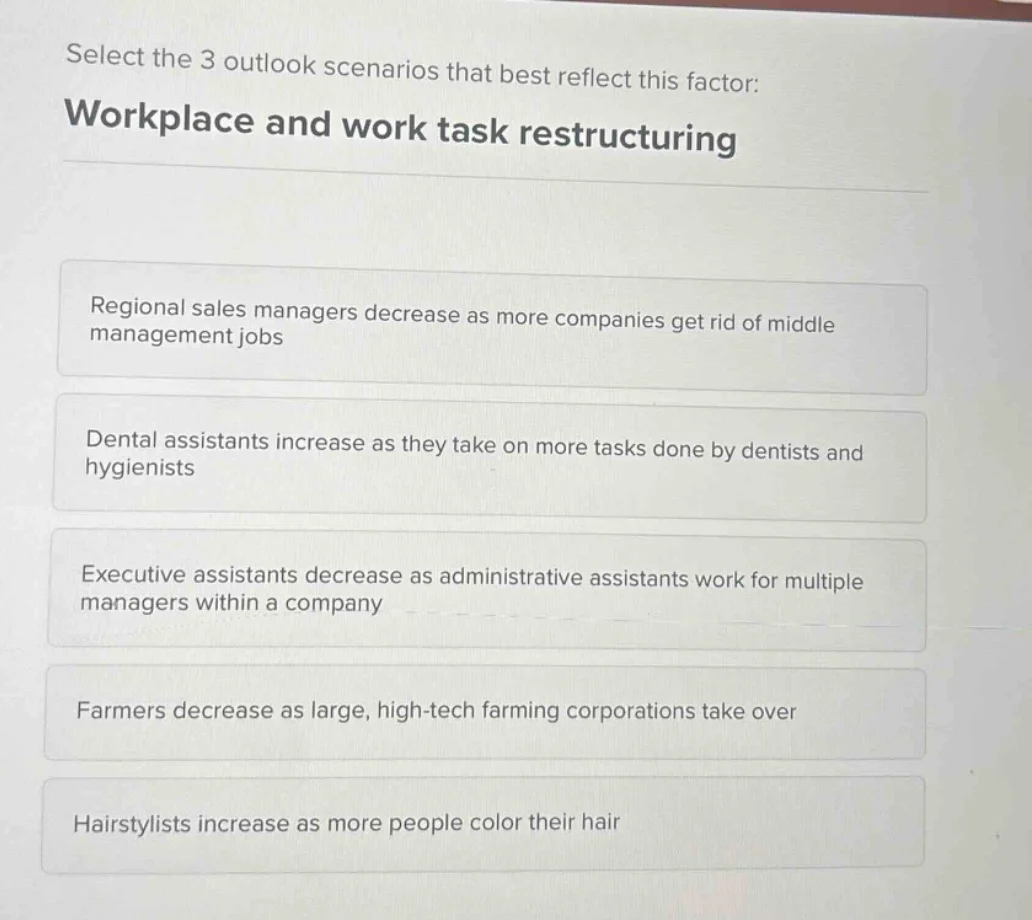 select the 3 outlook scenarios that best reflect this factor: workplace…