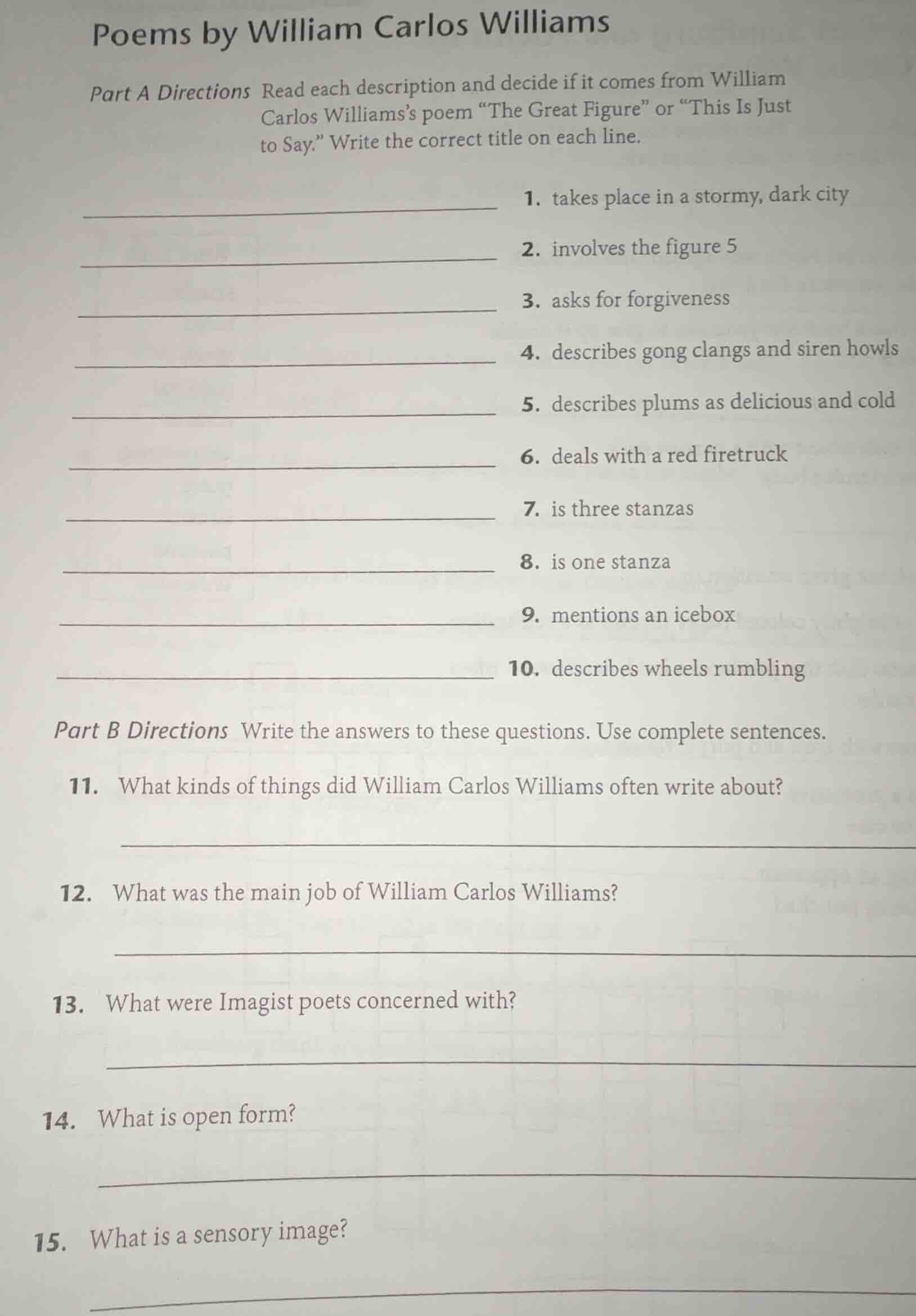 poems by william carlos williams part a directions read each descriptio…