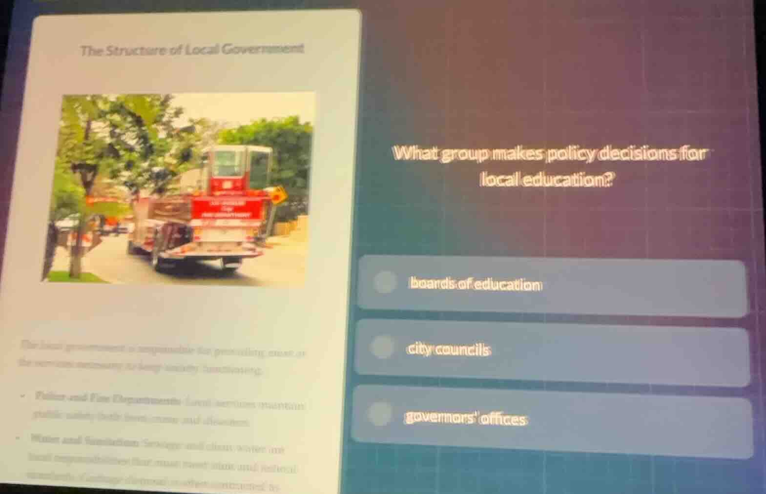 the structure of local government what group makes policy decisions for…