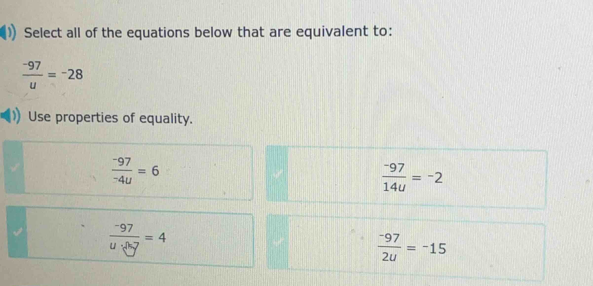 select all of the equations below that are equivalent to: \\(\\frac{-97…