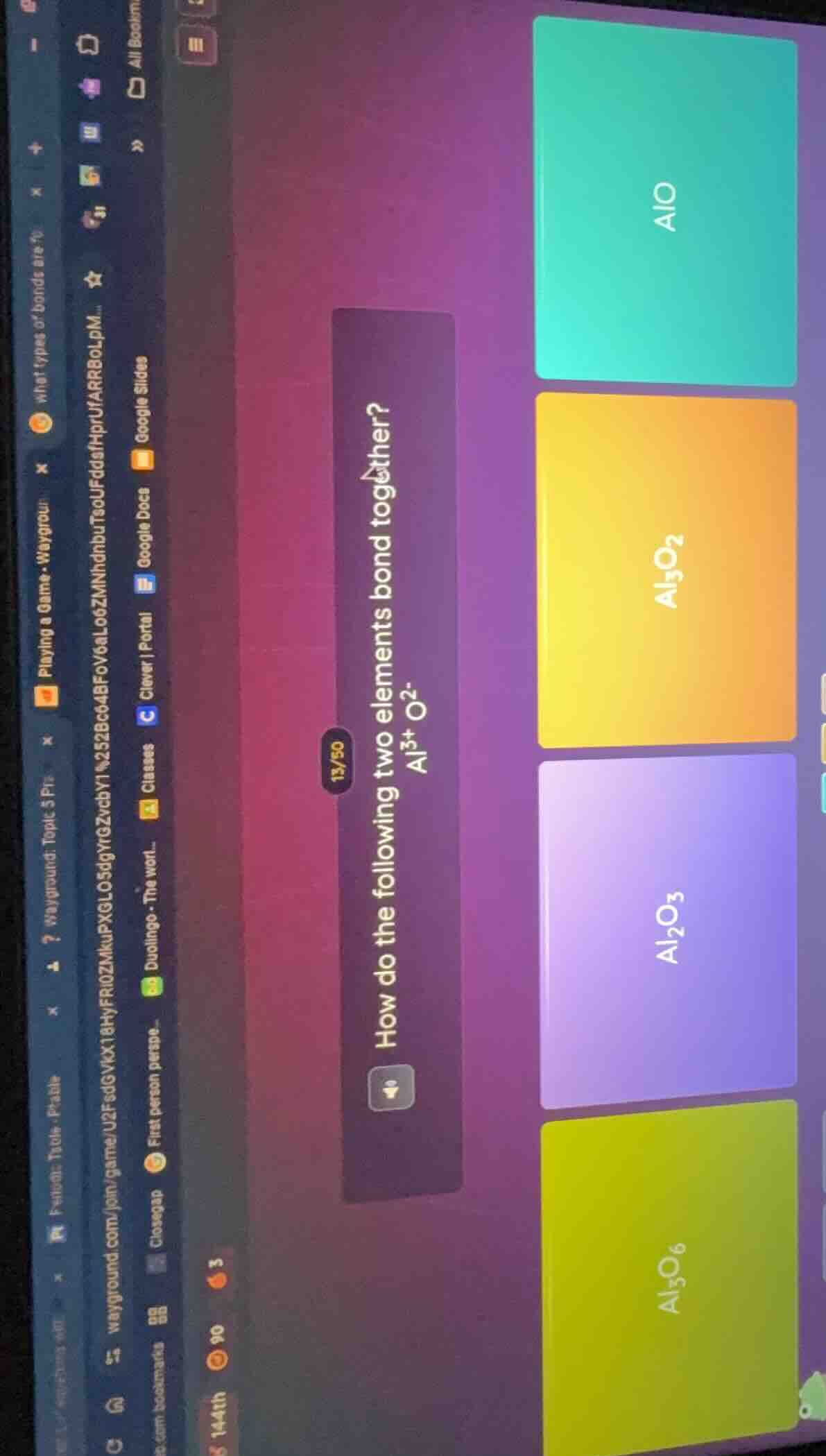 how do the following two elements bond together? al³⁺ o²⁻ options: alo,…