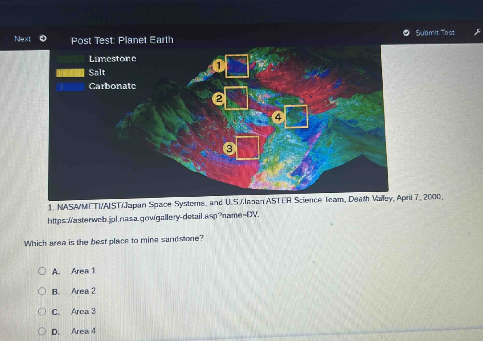post test: planet earth limestone salt carbonate 1. nasa/meti/aist/japa…