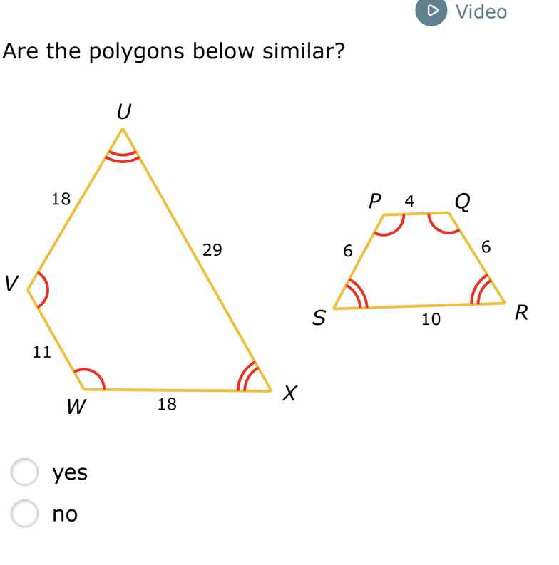 are the polygons below similar? triangle-like quadrilateral uvwx with s…