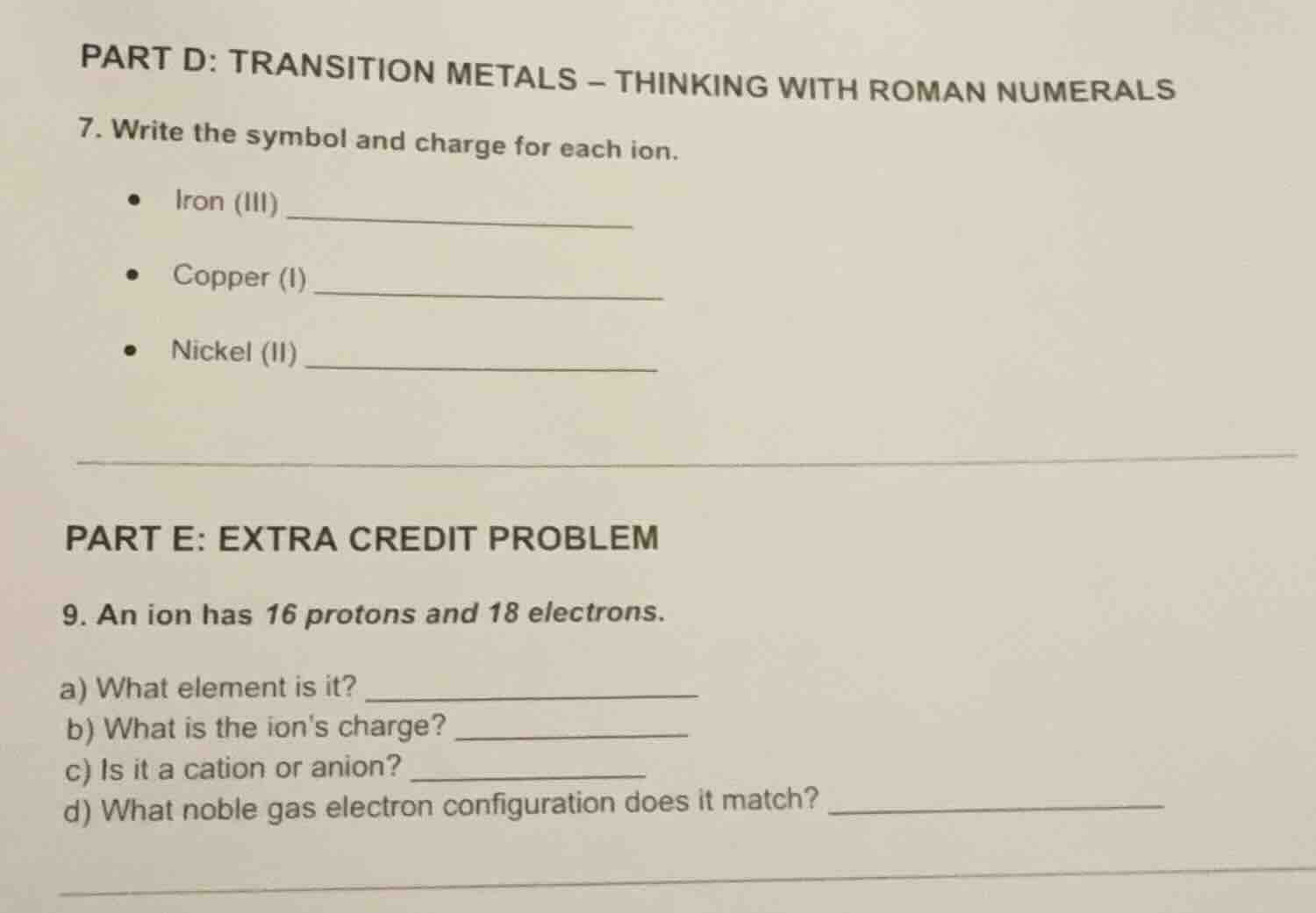 part d: transition metals – thinking with roman numerals 7. write the s…