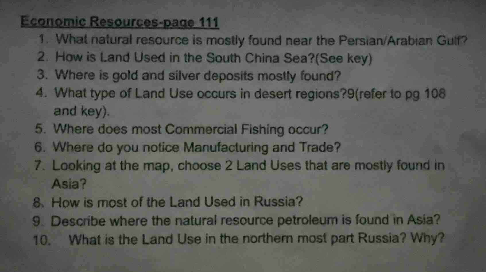 economic resources-page 111 1. what natural resource is mostly found ne…