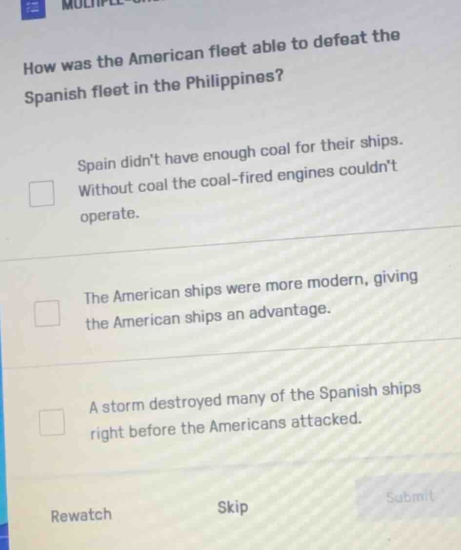 how was the american fleet able to defeat the spanish fleet in the phil…