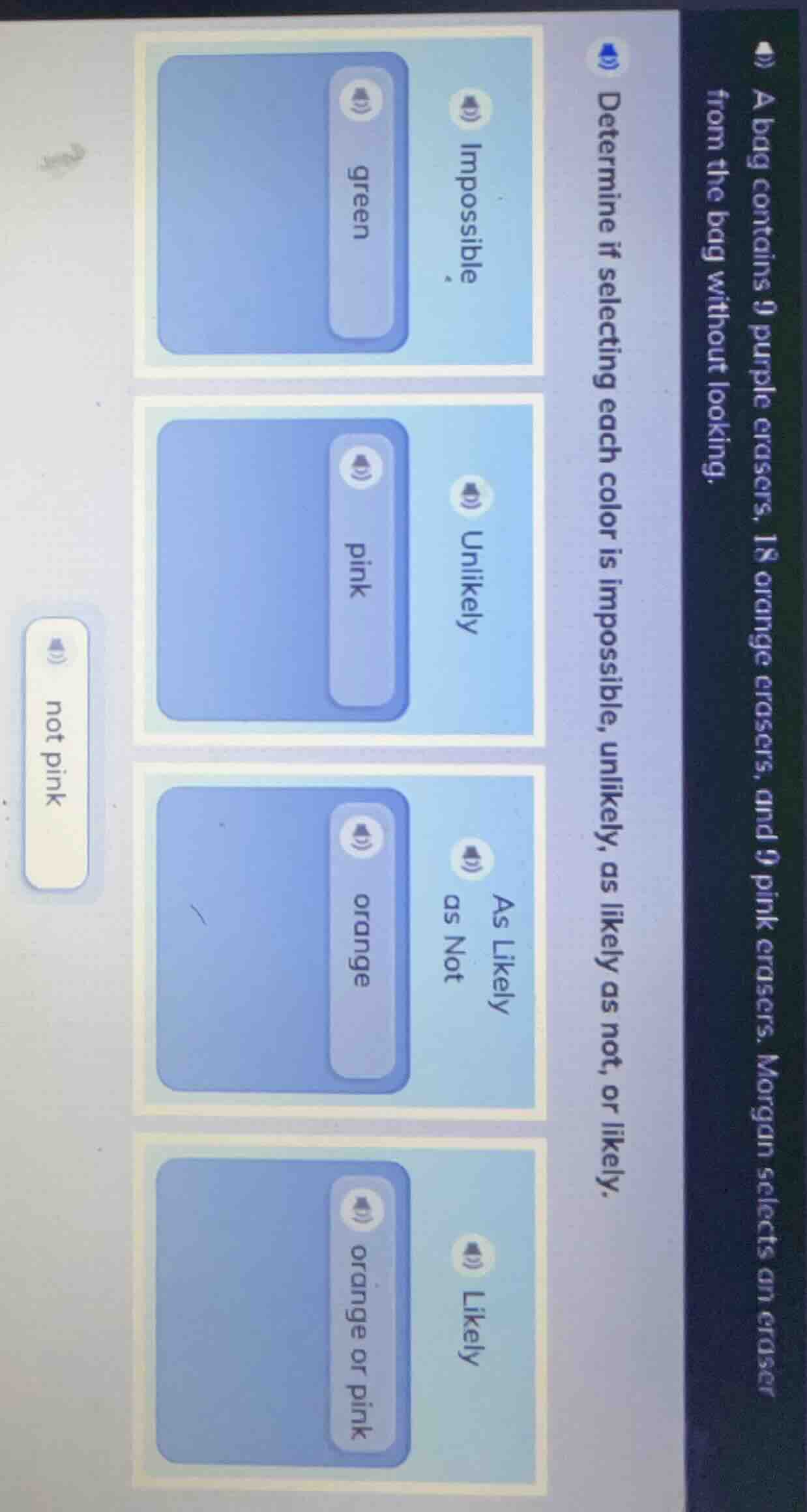 a bag contains 9 purple erasers, 18 orange erasers, and 9 pink erasers.…