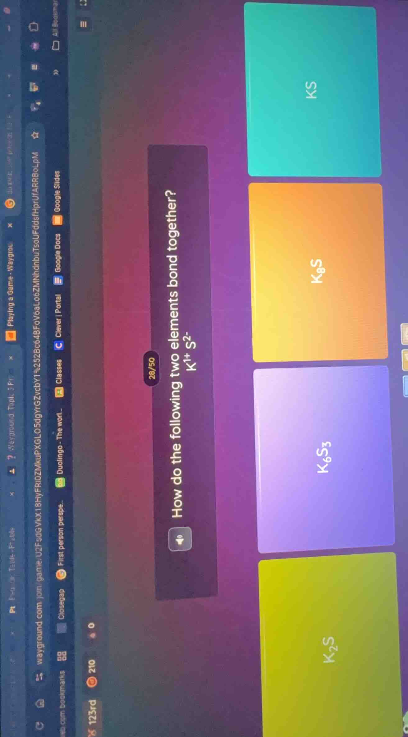 how do the following two elements bond together? k⁺ s²⁻