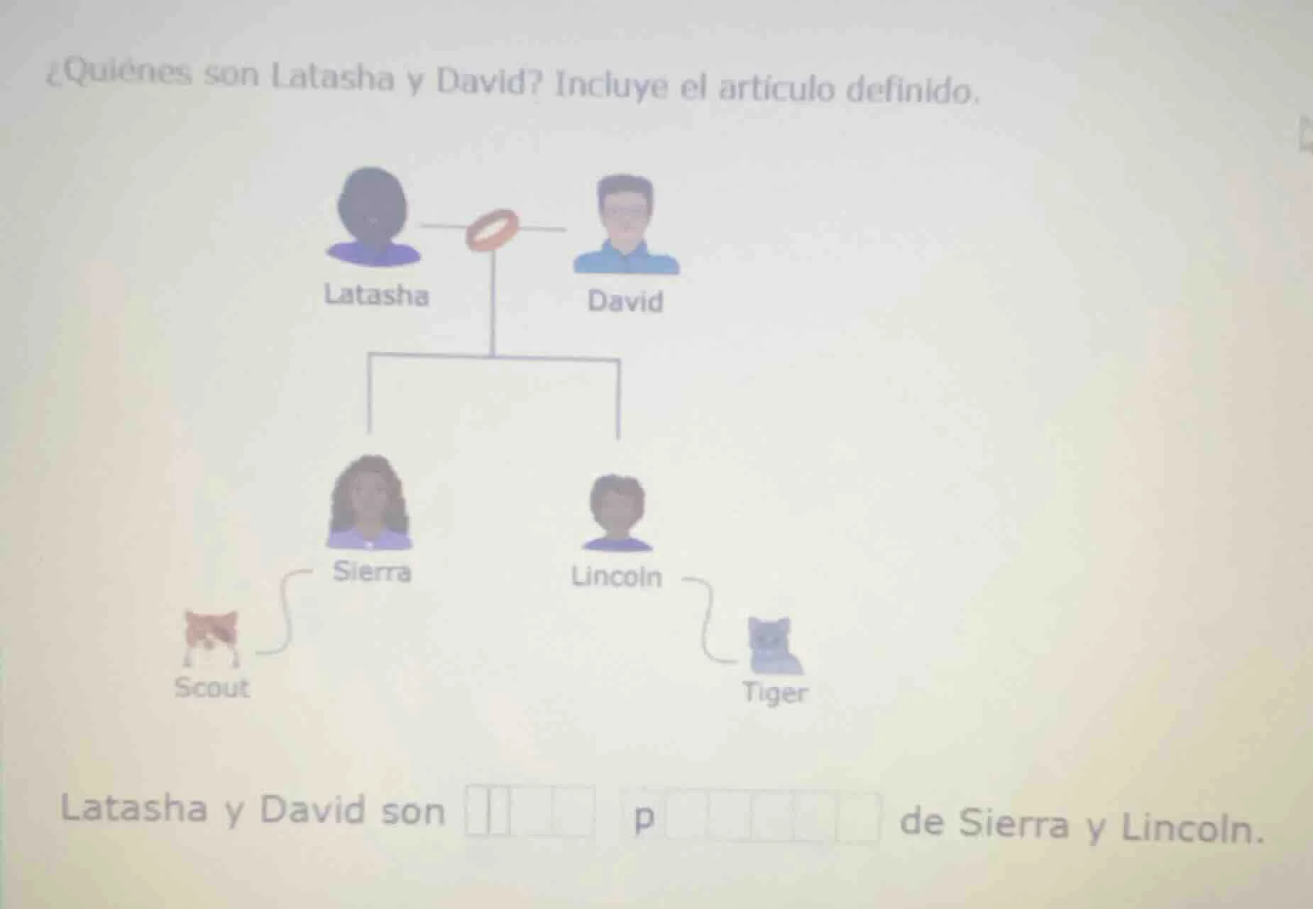 ¿quiénes son latasha y david? incluye el artículo definido. latasha dav…