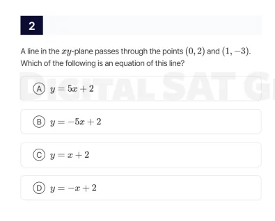 2 a line in the xy-plane passes through the points (0, 2) and (1, -3). …