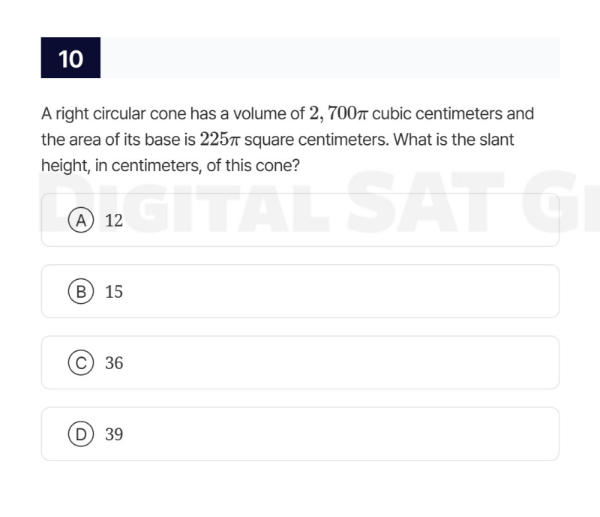 10 a right circular cone has a volume of 2,700π cubic centimeters and t…