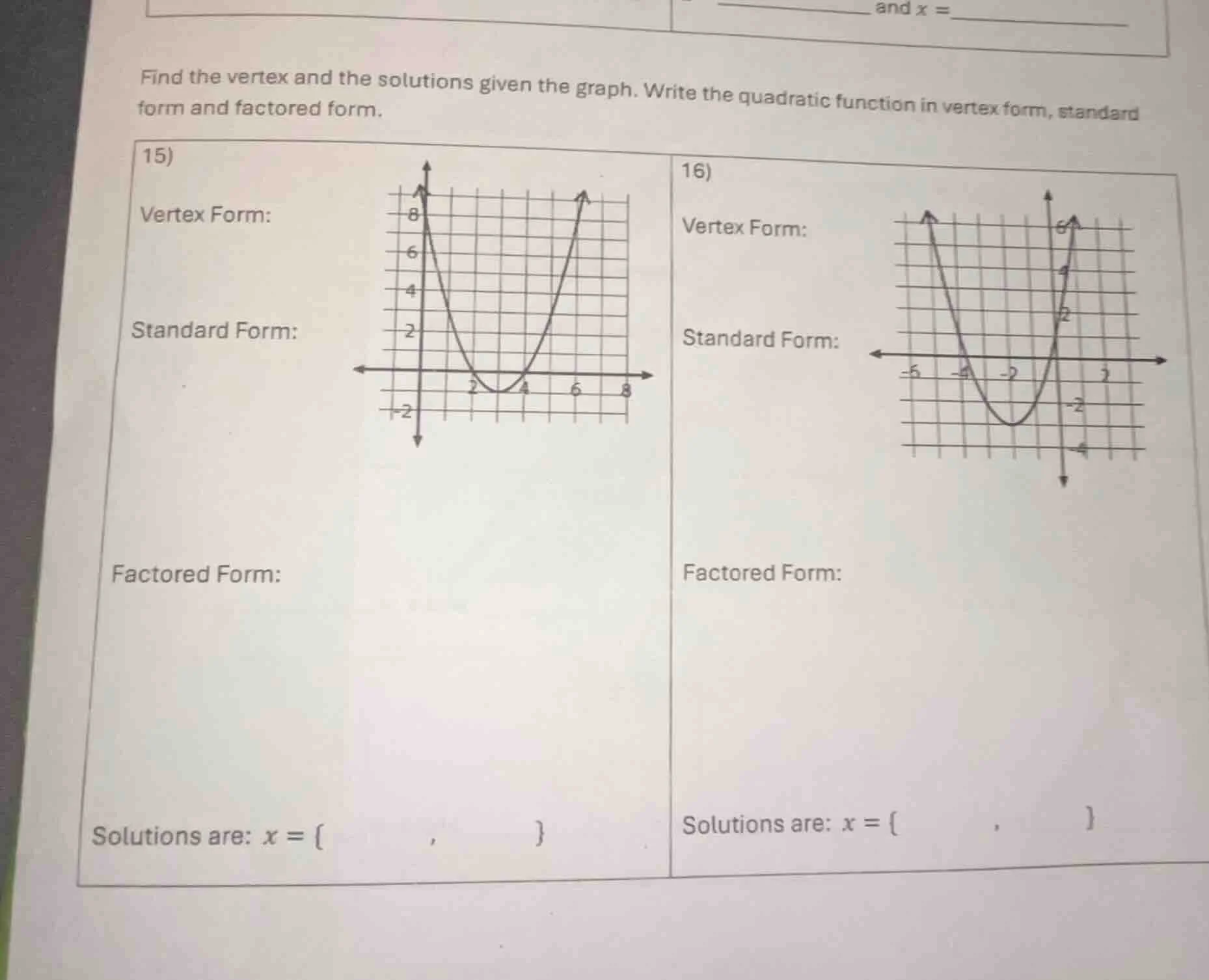 find the vertex and the solutions given the graph. write the quadratic …
