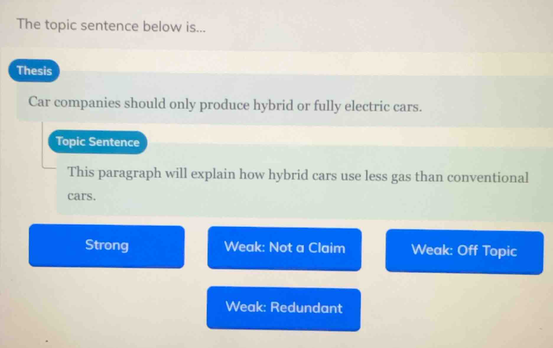 the topic sentence below is... thesis car companies should only produce…