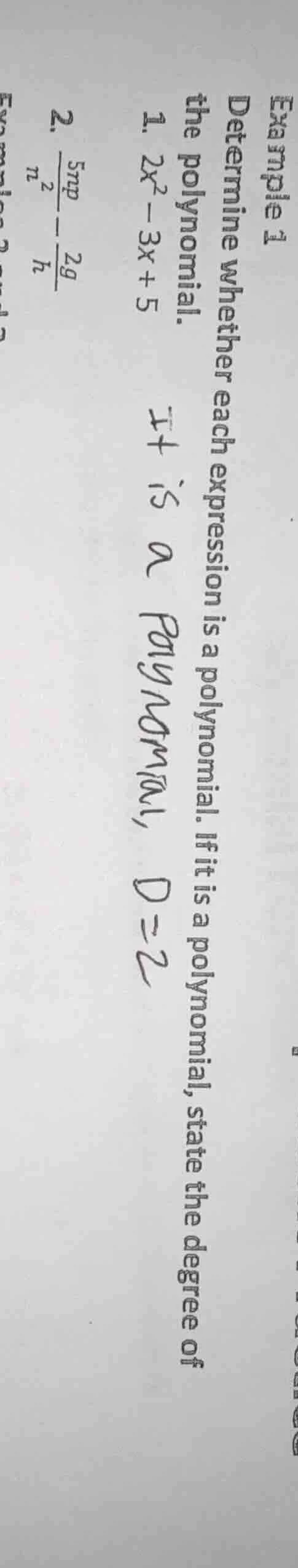 example 1 determine whether each expression is a polynomial. if it is a…