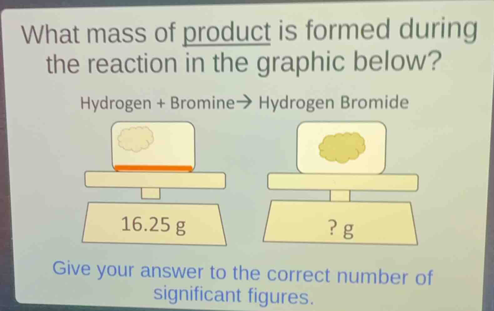 what mass of product is formed during the reaction in the graphic below…