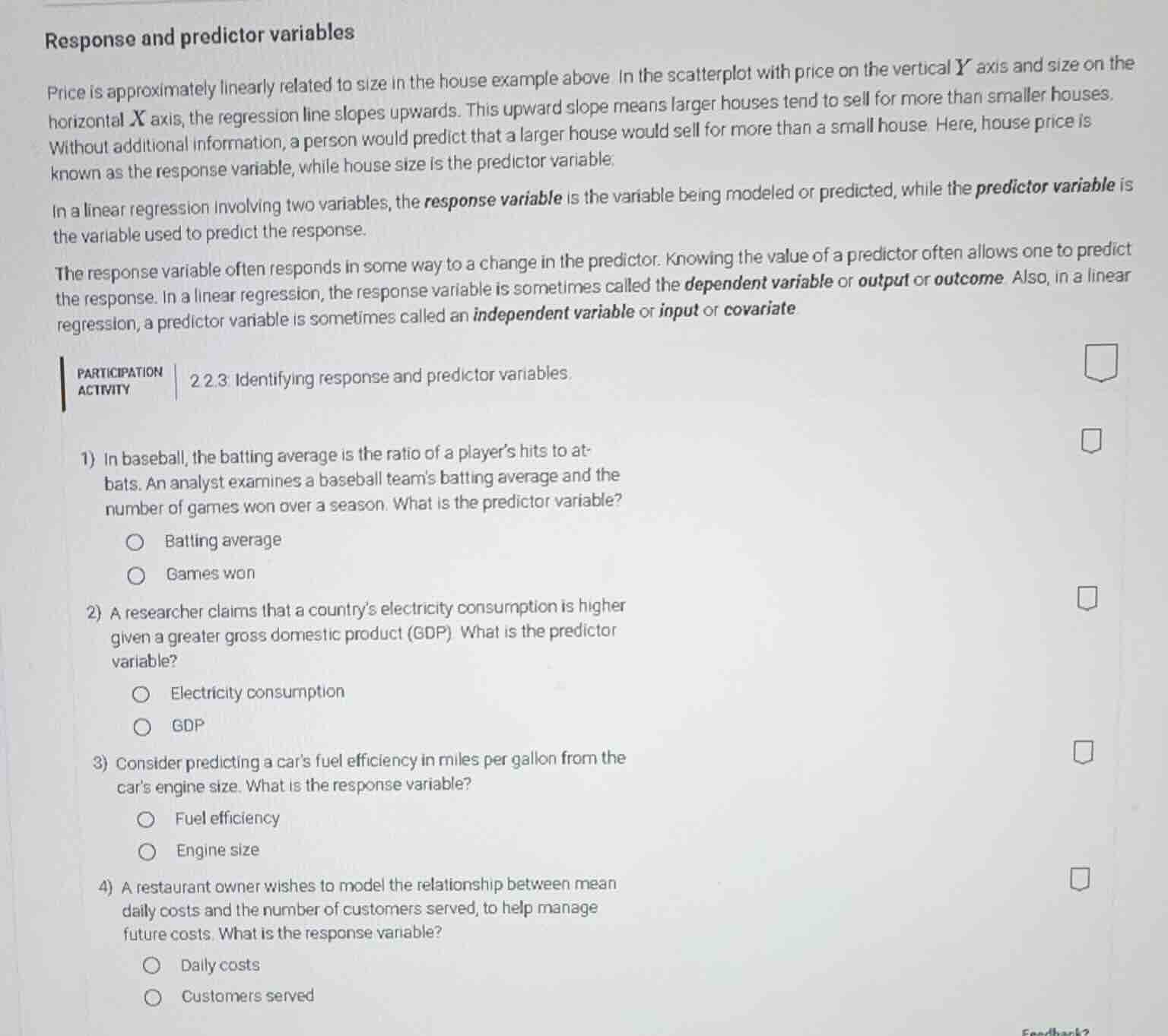 response and predictor variables price is approximately linearly relate…