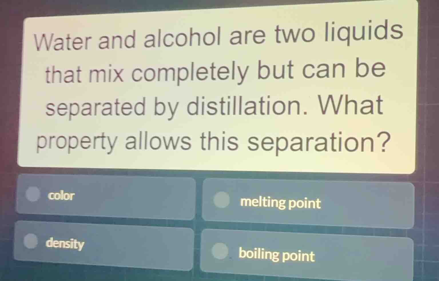 water and alcohol are two liquids that mix completely but can be separa…