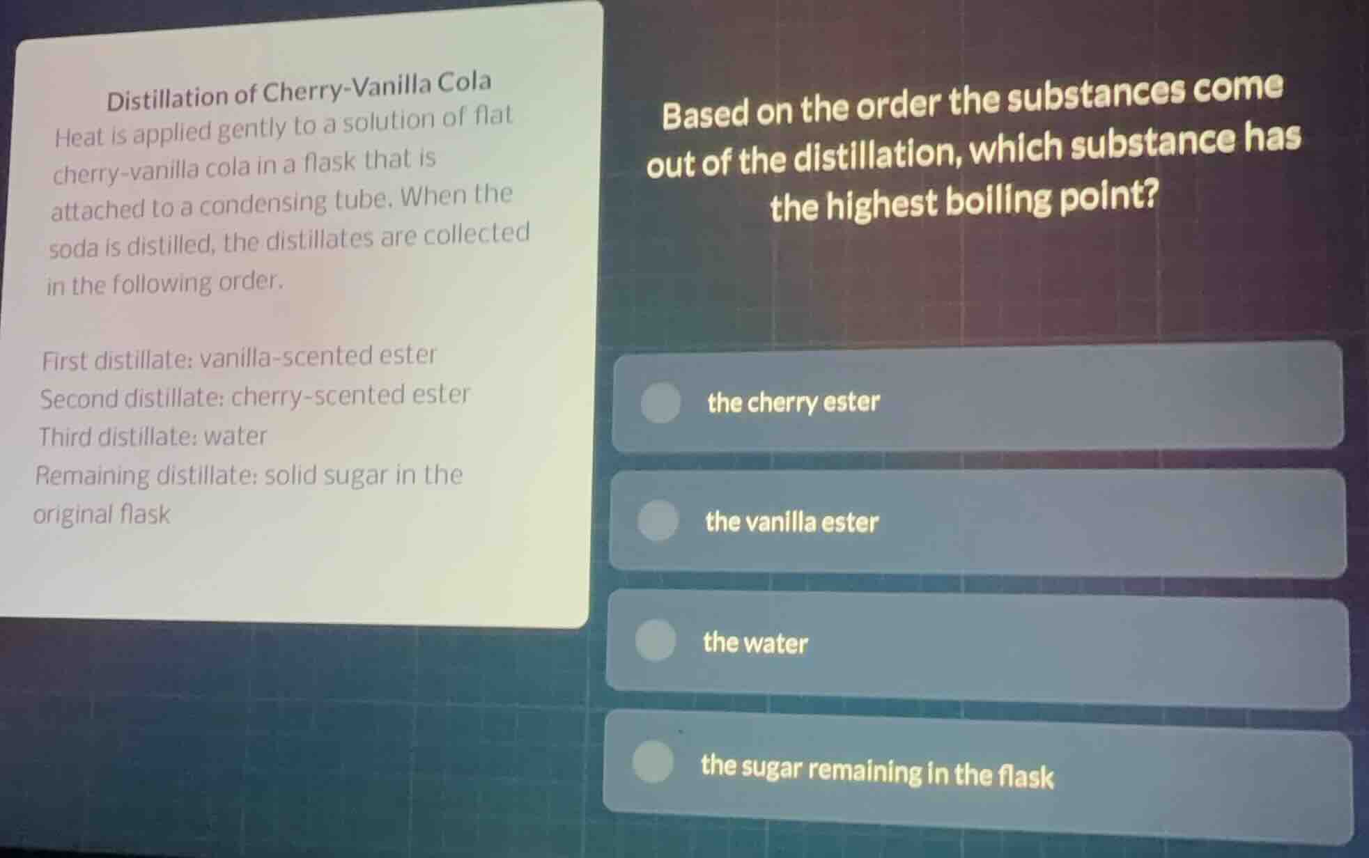 distillation of cherry-vanilla cola heat is applied gently to a solutio…