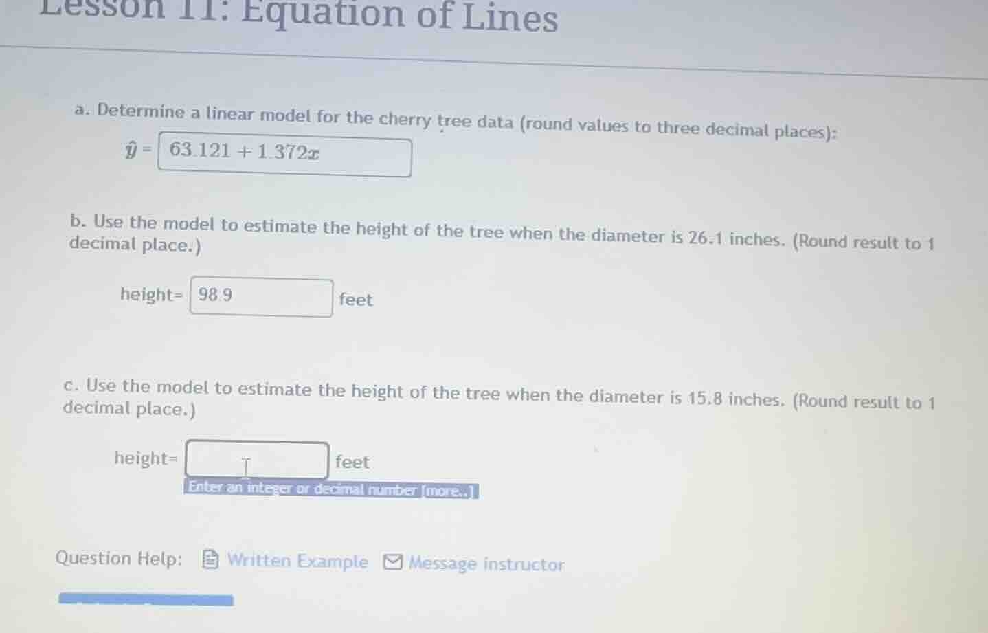 lesson 11: equation of lines a. determine a linear model for the cherry…