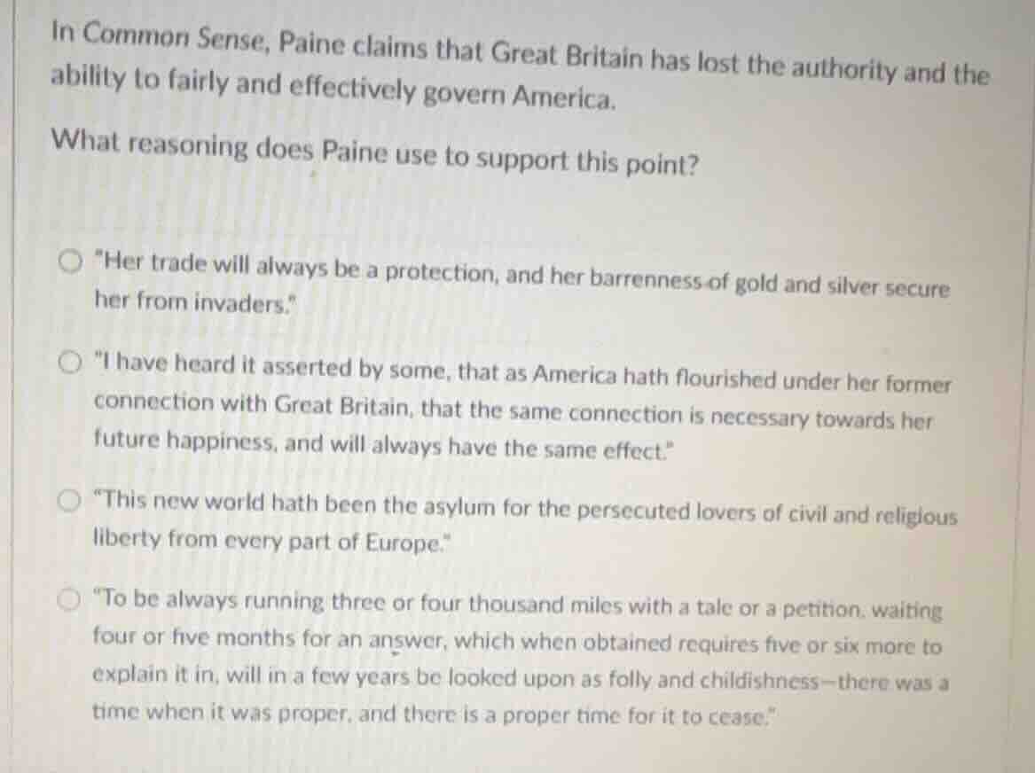 in common sense, paine claims that great britain has lost the authority…