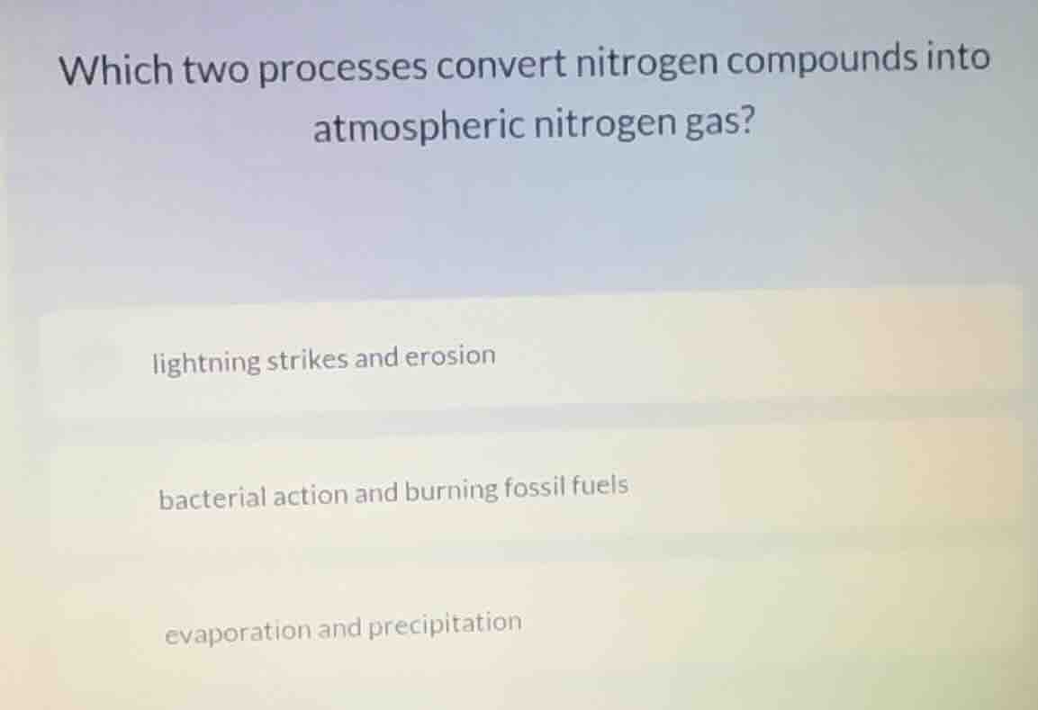 which two processes convert nitrogen compounds into atmospheric nitroge…