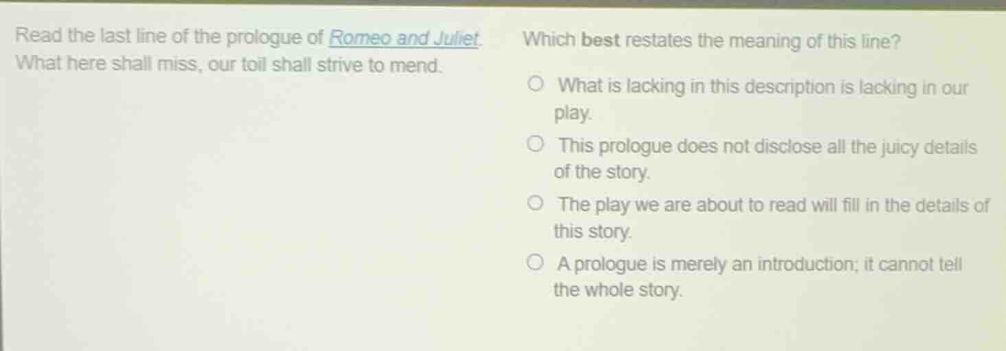 read the last line of the prologue of romeo and juliet. what here shall…