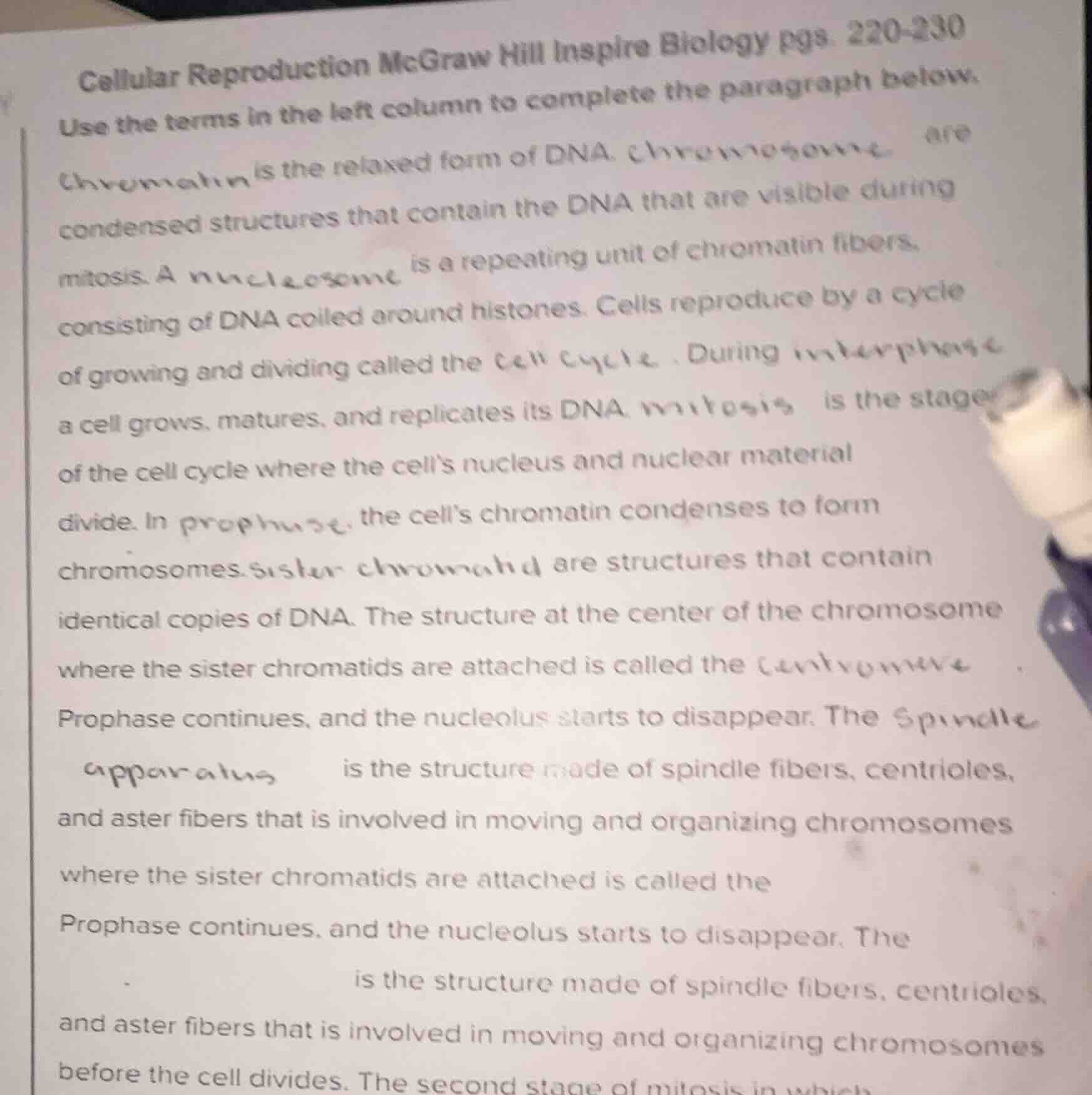 cellular reproduction mcgraw hill inspire biology pgs. 220-230 use the …