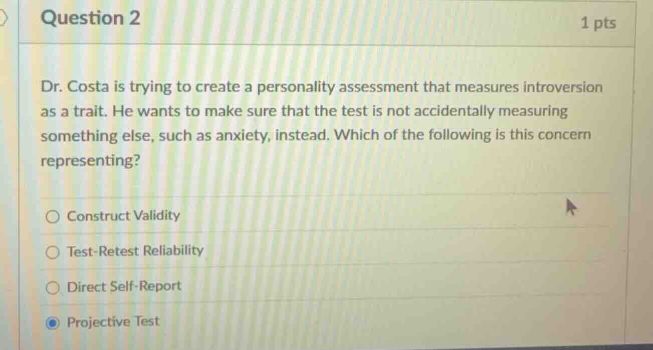 question 2 1 pts dr. costa is trying to create a personality assessment…