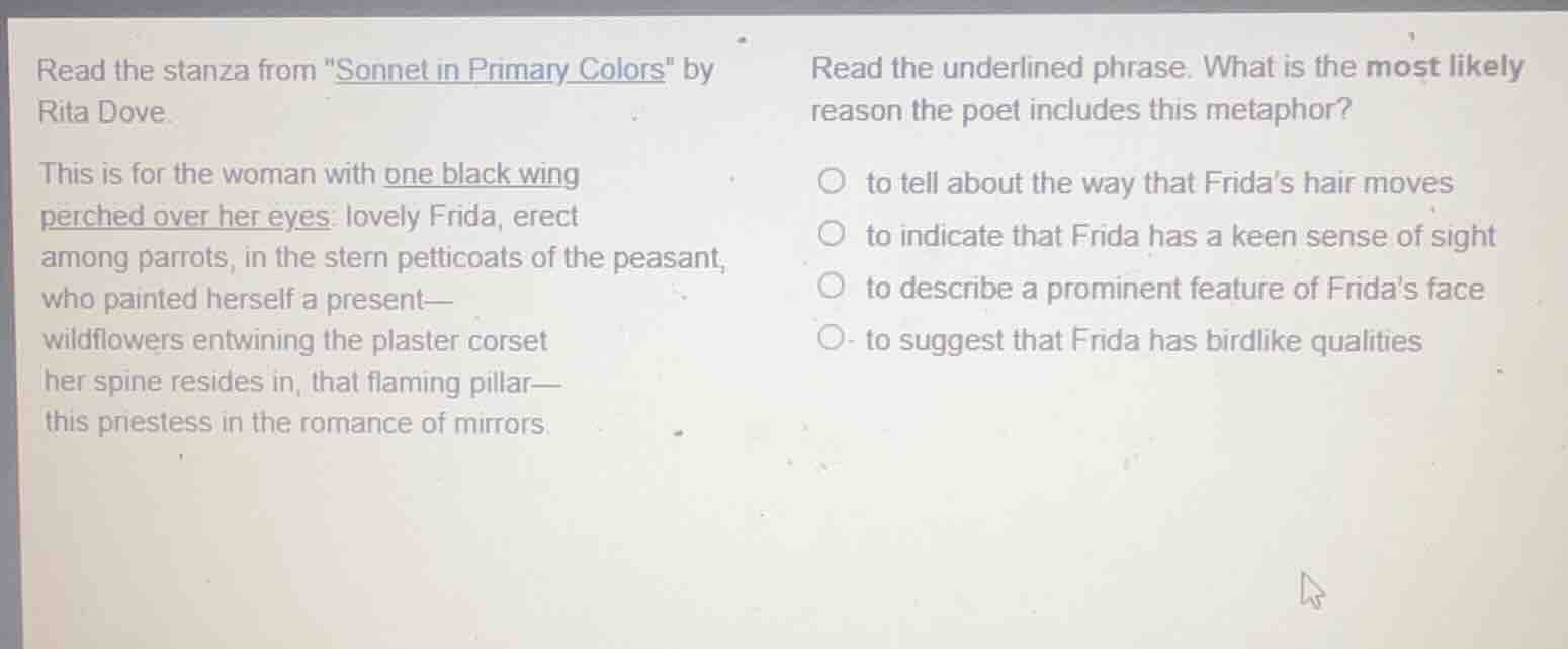 read the stanza from \sonnet in primary colors\ by rita dove. this is f…
