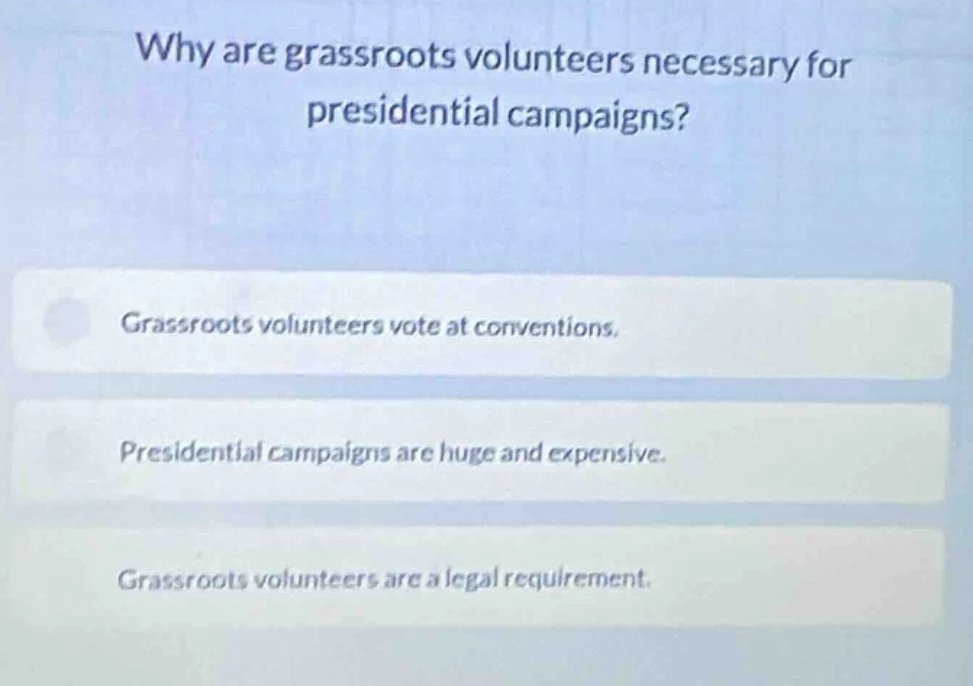 why are grassroots volunteers necessary for presidential campaigns? gra…