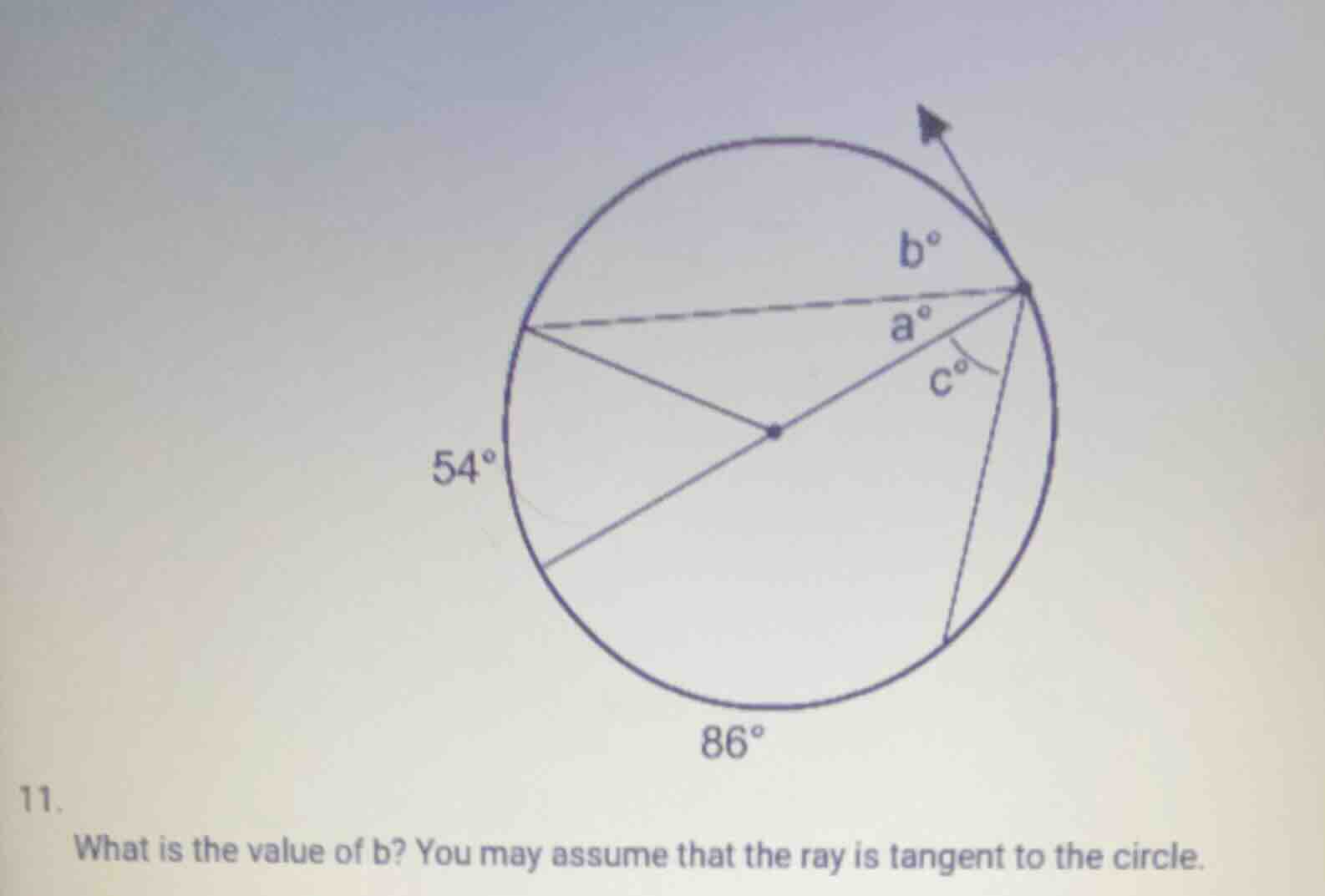 11. what is the value of b? you may assume that the ray is tangent to t…